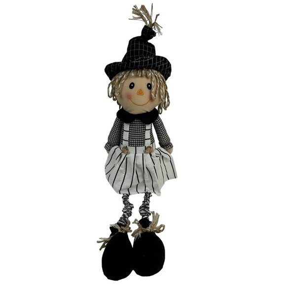 Hobby Lobby Scarecrow Doll 26" Shelf Sitter Black White Striped Rustic Farmhouse - Picture 1 of 13